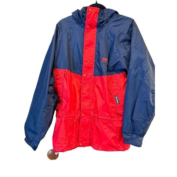 Helly Hansen Men's Blue Red Color Block Nylon Hooded Jacket Size Small - Picture 1 of 11